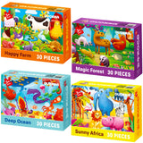 QUOKKA Puzzles for Toddlers 3-5 - 4 x 30 Pieces Puzzles for Kids Ages 2-4 - Animal Learning Jigsaw Puzzles for Kids 4-6 Years Old - Educational Toys for Boy and Girl QUOKKA