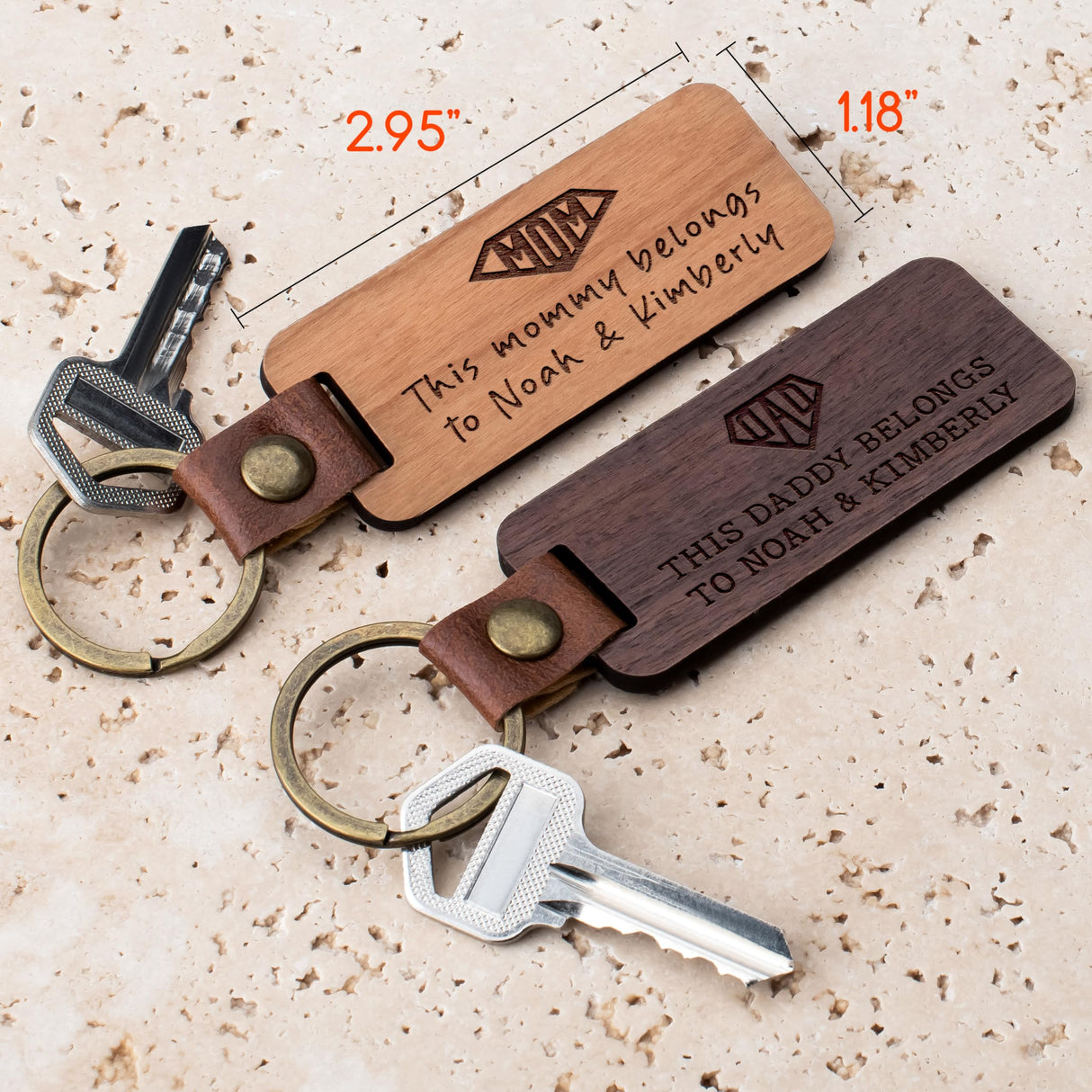 Lara Laser Works Personalized Wood Keychain w/Icon & Any Text, Custom Engraved Key Tag - 30 Icon, 5 Font Options - Housewarming Gifts for Men, Walnut Lara Laser Works