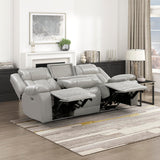 Lexicon Wall Hugger Power Double Reclining Sofa with Center Drop-Down Table, Faux Leather Home Theater Seating with LED Lighting/USB Charging Ports/Wireless Charger/Cup Holders, Magazine Pocket, Gray Lexicon