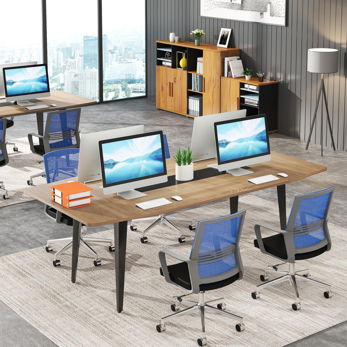 Tribesigns 6FT Conference Table, 70.86L x 35.43W x 29.52H Inches Boat Shaped Meeting Table, Modern Seminar Table for Office Meeting Conference Room (Light Wood Grain, 6ft) Tribesigns