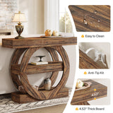 Tribesigns 41.3" Farmhouse Console Table, 3-Tier Sofa Table Behind Couch with Circle Base, Entryway Furniture with Storage Shelves for Living Room, Hallway, Foyer (Rustic Brown) Tribesigns