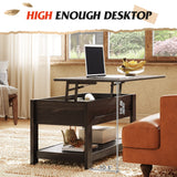 WLIVE Modern Lift Top Coffee Table,Rustic Coffee Table with Storage Shelf and Hidden Compartment,Wood Lift Tabletop for Home Living Room,Black. WLIVE