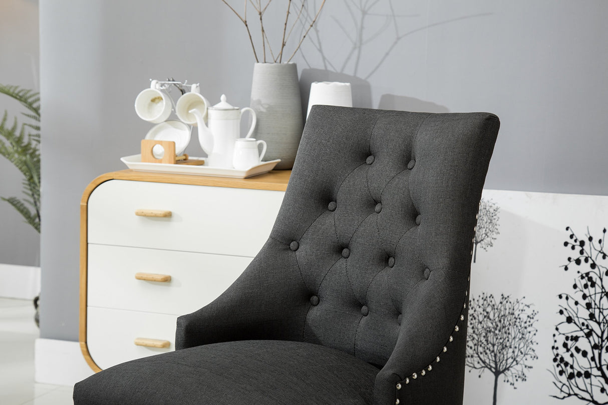 Roundhill Furniture C169CC Button Tufted Solid Wood Wingback Hostess Chairs with Nail Heads, Set of 2, Charcoal Roundhill Furniture