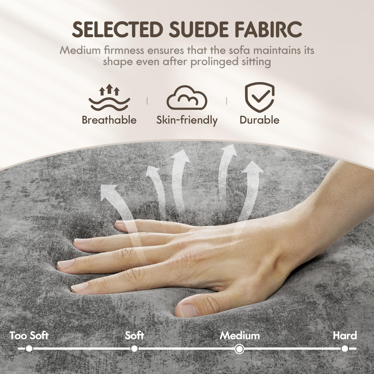 YESHOMY Convertible Sectional Sofa U-Shaped Couch with Soft Modern Cotton Chenille Fabric for Living Room, Oversized Seats with Comfortable Backrest, Gray YESHOMY