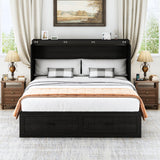 DalyLuxa Queen Size Multi-Functional Murphy Cabinet Bed with Charging Station, Farmhouse Queen Size Bed Frame with Drawer, Hidden Folding Murphy Bed Chest for Bedroom, Black DalyLuxa