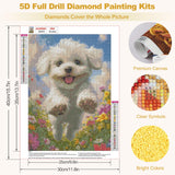 MEIYUDA Dog Diamond Art Kits for Adults, 5D Cute White Doggy Diamond Art Kits for Beginners, DIY Round Full Drill Diamond Gem Art with Painting Tools for Home Wall Decor 12x16 Inch MEIYUDA