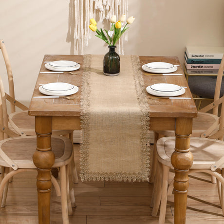 Tosleo Natural Jute Braided Table Runner 13 x 36 inch Long Farmhouse Table Runners with Knot for Wedding Parties BBQ's Everyday Holidays Rustic Vintage Dining Table Runner(One Piece) Tosleo