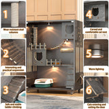 Large Indoor Cat Enclosure, Wooden Large Cat Villa, Indoor/Outdoor Cat Enclosure with Wheels, Multi-Feature Enclosed Cat Houses for Indoor Cats Ventilation Glass Doors, 50" X 36" X 24" HUATOL