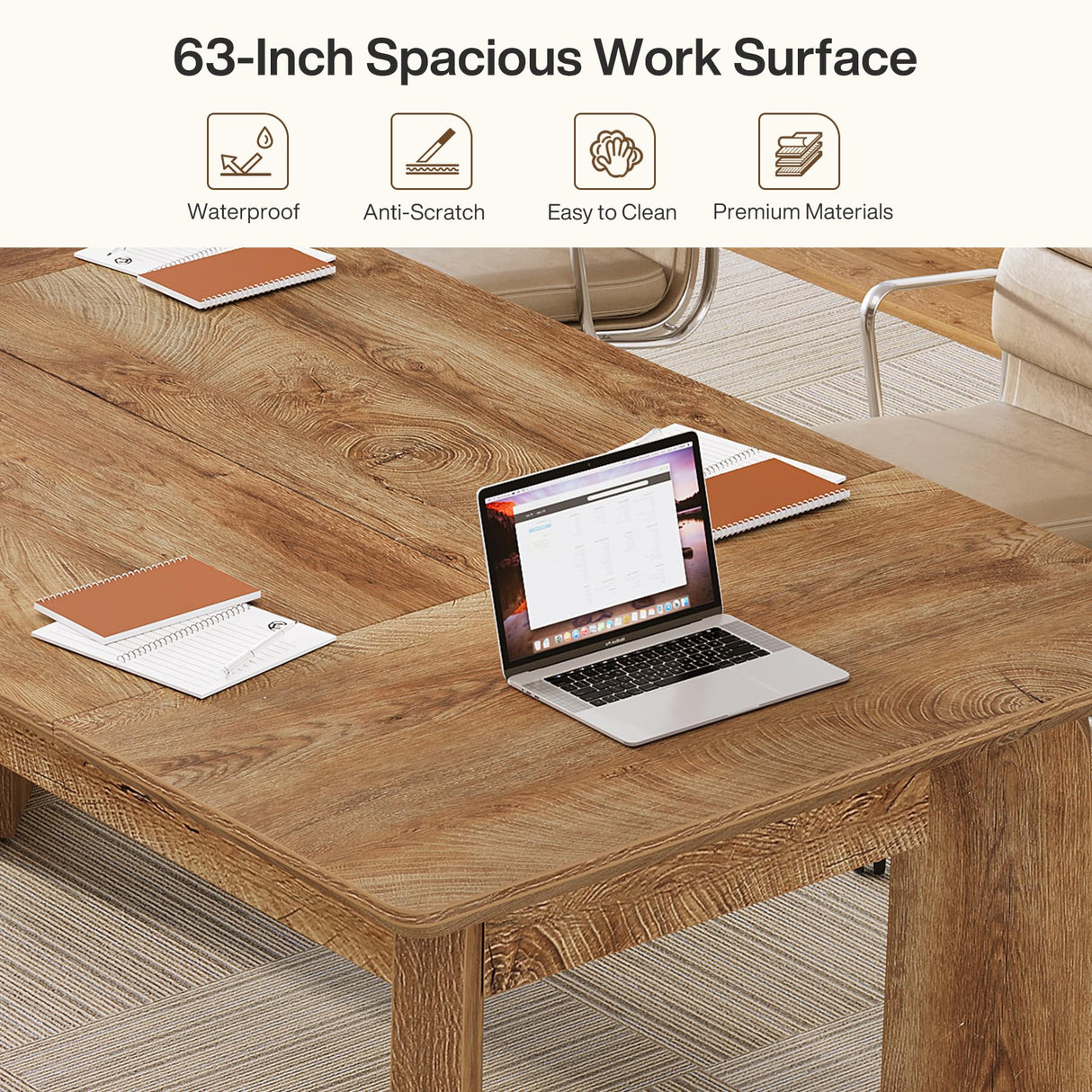 Tribesigns 5FT Conference Table for 6 People, 62-Inch Rectangular Meeting Table with Thicken Tabletop and Heavy Duty Legs, Modern Seminar Boardroom Desk for Office Conference Room (Rustic Brown) Tribesigns