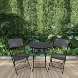 Four Seasons Courtyard Padova 3 Piece Bistro Outdoor Backyard Dining Set with 2 Folding Chairs and Round Table Furniture for Patios or Decks, Black Four Seasons Courtyard