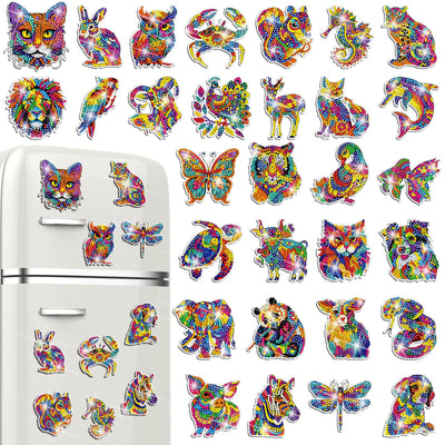 Remuuly 30 Pcs Diamond Painting Magnets Summer Diamond Art Magnet Kits for Adults Spring Flower Animal Cupcake 5D Rhinestones Refrigerator Magnetic Stickers for Fridge DIY Crafts Gifts(Animal)