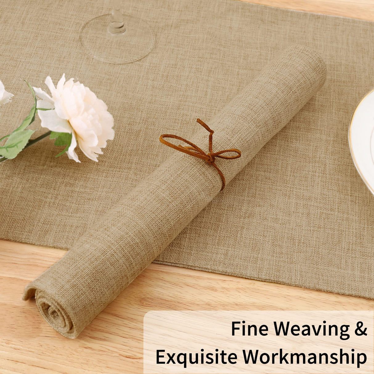 Homaxy Cloths Placemats for Dining Table Set of 6, Heat Resistant Washable Cotton Linen Blend Table Mats, Easy to Clean Place Mats for Indoor Outdoor Party Kitchen Decoration, 13" x 19", Flaxen Homaxy