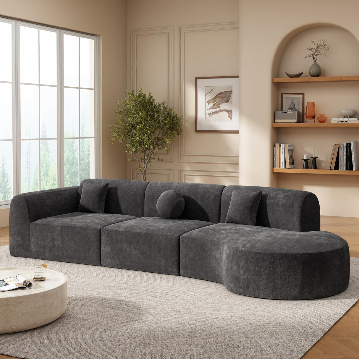 Christopher Knight Home Grelyn Modern Curved Modular Sectional Sofa, Wool Fabric Large Cloud Couch, 6-Seater L-Shaped Couch for Living Room, 3-Piece Lounge Sofa with Chaise, Fully Assembled, Dark Gray Christopher Knight Home