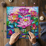 Stained Glass Puzzles for Adults 1000 Pieces, Lotus Flower Puzzle Art, Impossible Hard Challenging Puzzles for Adults, Colorful Floral Stained Glass Jigsaw Puzzle Waterlily PICKFORU