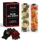Blazin' Grill Rolling Grill Basket | Rolling Grilling Baskets for Outdoor Grilling 2 Pcs | Barbecue Grill Set with BBQ Gloves | Portable Camping Net Rack Perfect for Vegetables, Seafood & Meat | BLAZIN' GRILL