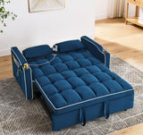 Foldable Sofa Bed with USB Charging Ports, Pull Out Velvet Loveseat Sleeper with Phone Holder, Modern Futon Couch with Cup Holders & Adjustable Backrest for Living Room, Blue Merax