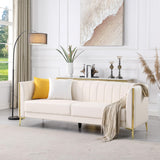 FOTOSOK 78'' Sofa, Modern White Couches for Living Room with 2 Throw Pillows, Comfy Faux Leather Sofa 3 Seater Sofa with Gold Metal Legs, Cloud Sofa Couch Deep Seat Sofas (Cream White) FOTOSOK