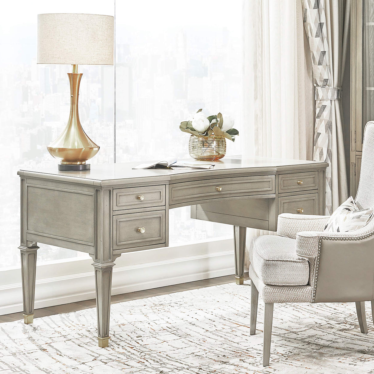 Jennifer Taylor Home JTH Luxe Dauphin Gold Accent 5-Drawer Executive Desk Jennifer Taylor Home
