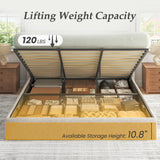 Lifezone King Size Storage Bed Frame with Hydraulic Lift & Wingback Headboard, Linen Upholstered, Space Saving Platform, No Box Spring Needed, Noise Free, Strong Support, Modern Furniture, Beige Lifezone