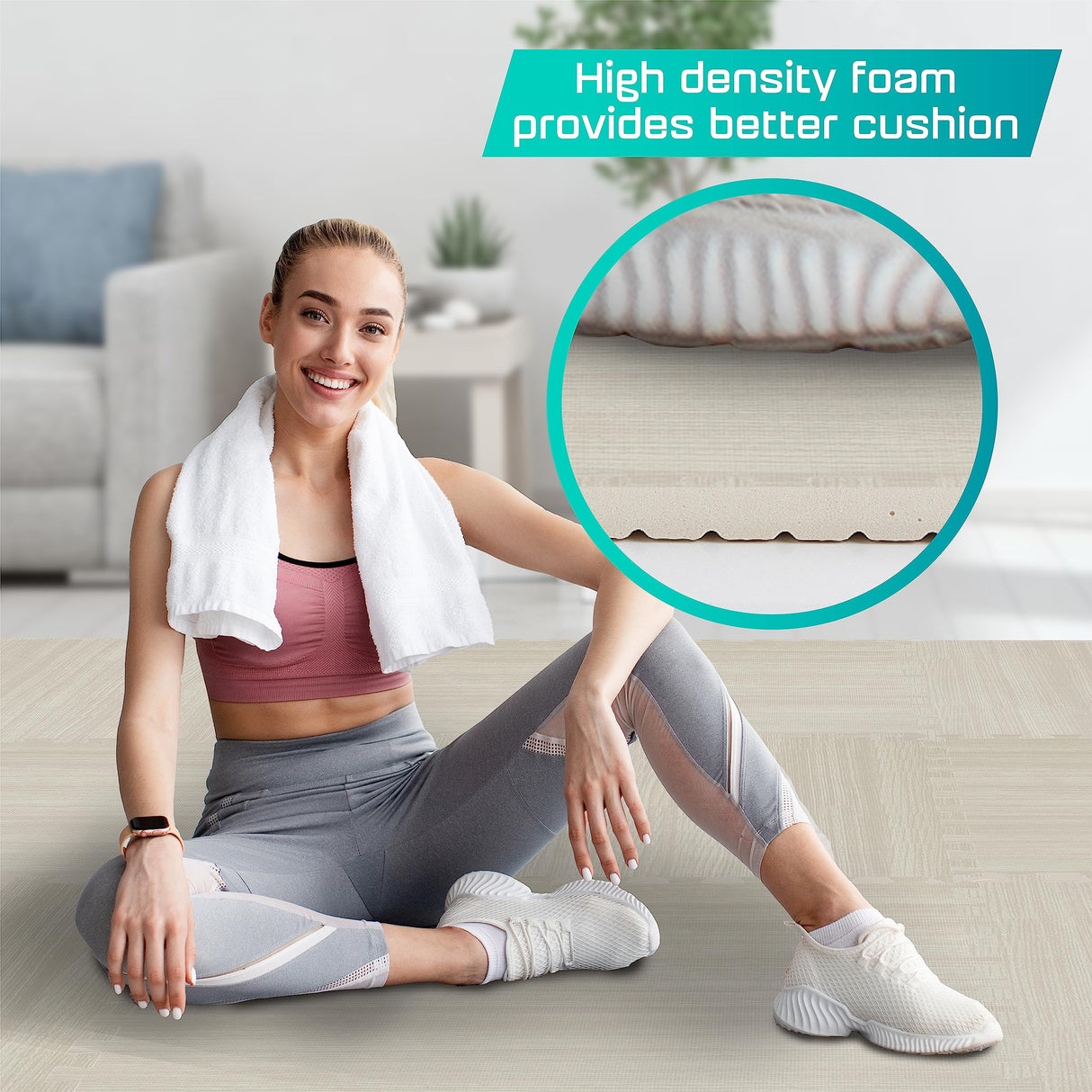 Yes4All 12SQ.FT Wood Grain Puzzle Exercise Mat Protective Flooring, EVA Interlocking Foam Floor Tiles with Border for Home Yes4All