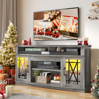 YITAHOME TV Stand Modern Entertainment Center for Living Room, 32'' Tall LED TV Media Console Table for 65 55 Inch, TV Cabinet with Adjustable Shelves and Glass Doors, Grey Wash, 59 Inch