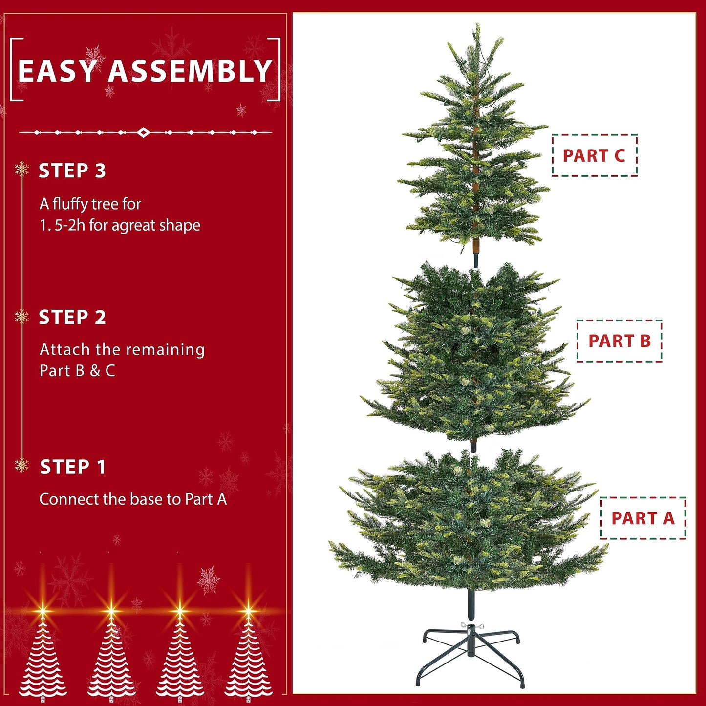 Yaheetech 7.5ft Pre-lit Aspen Fir Artificial Christmas Tree with 550 Incandescent Warm Lights Full Prelighted Xmas Tree w/1128 Branch Tips & Foldable Stand for Home Holiday Decor, Green