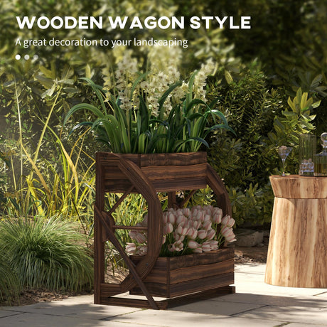 Outsunny 2-Tier Raised Garden Bed, Wooden Wagon Planter Boxes with Drainage Holes, for Vegetables Flowers Herbs, 22" x 13" x 22" Outsunny