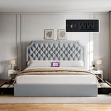 YITAHOME King Size Bed Frame with Adjustable Headboard, 4 Storage Drawers and Charging Station, Linen Upholstered Bed Frame with Button Tufted, No Box Spring Needed, Fast Assembly, Noise-Free, Grey YITAHOME
