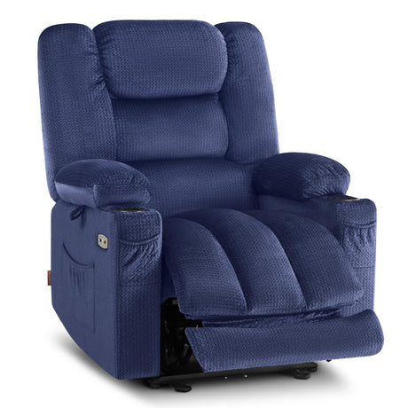 MCombo Zero Gravity Power Recliner Chair with Heat and Vibration Massage, Reclining Chair with USB & Type C Ports, Cup Holders for Living Room, Fabric 6079 (Navy Blue Medium 21.2" Seat Width) MCombo
