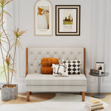 Andeworld Loveseat Settee Bench with Natural Rattan Arms,Upholstered Modern High-Back Mini Sofa Couch,Banquette Dining Bench Love Seat for Living Dining Room Bedroom Office Small Space Entryway,Beige Andeworld