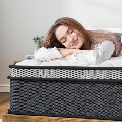 Twin Hybrid Innerspring Mattresses, 12 Inch Plush Mattress Foam Spring Mattress, Twin Size Mattress Bed in a Box with Pressure Relief, 75 x 39 x 12 Inch Mattress for Twin Bed Frames, Medium Firm