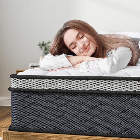 Twin Hybrid Innerspring Mattresses, 12 Inch Plush Mattress Foam Spring Mattress, Twin Size Mattress Bed in a Box with Pressure Relief, 75 x 39 x 12 Inch Mattress for Twin Bed Frames, Medium Firm