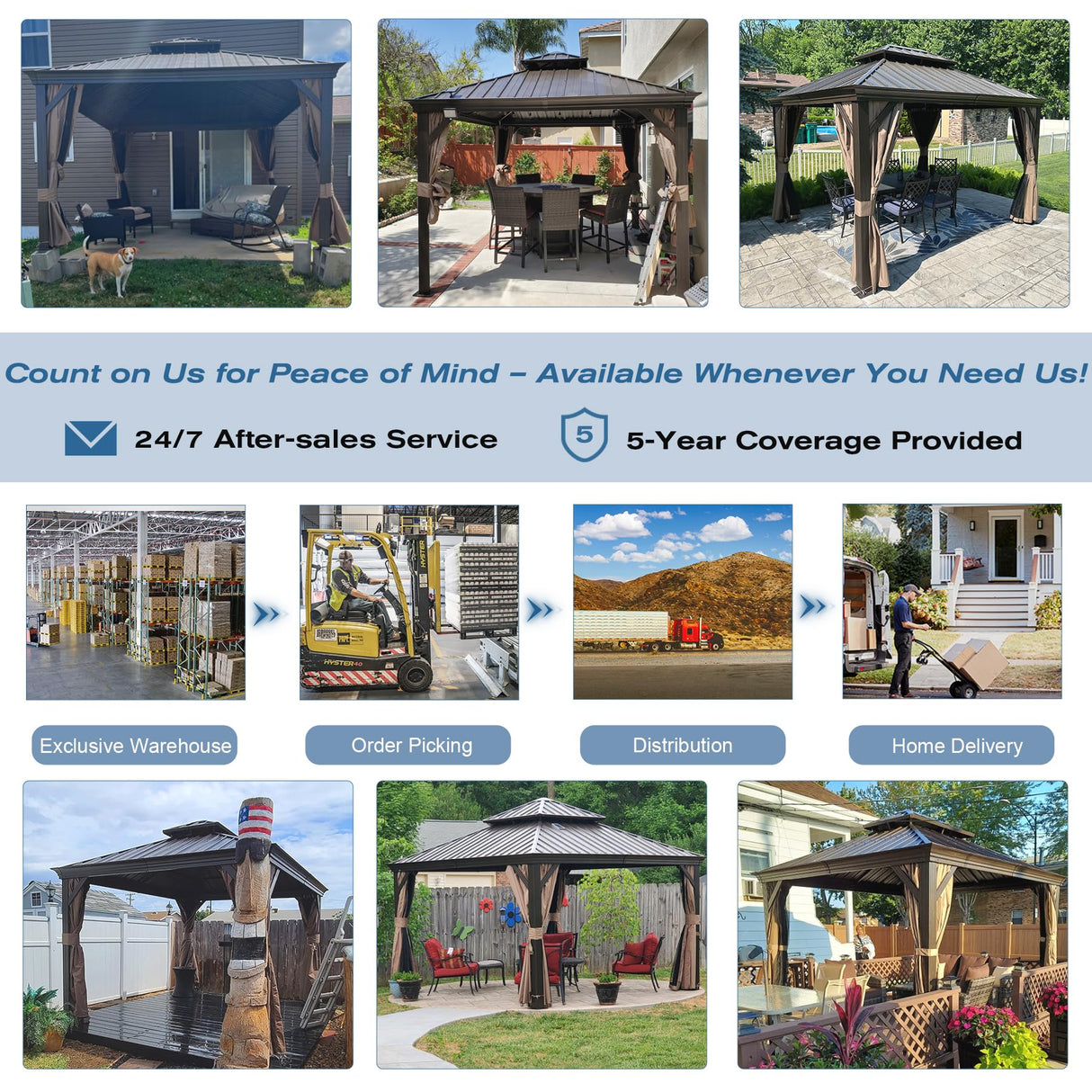 Domi 10' X 14' Hardtop Gazebo, Aluminum Metal Gazebo with Galvanized Steel Double Roof Canopy, Curtain and Netting, Permanent Gazebo Pavilion for Party, Wedding, Outdoor Dining, Brown domi outdoor living