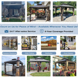 Domi 10' X 14' Hardtop Gazebo, Aluminum Metal Gazebo with Galvanized Steel Double Roof Canopy, Curtain and Netting, Permanent Gazebo Pavilion for Party, Wedding, Outdoor Dining, Brown domi outdoor living