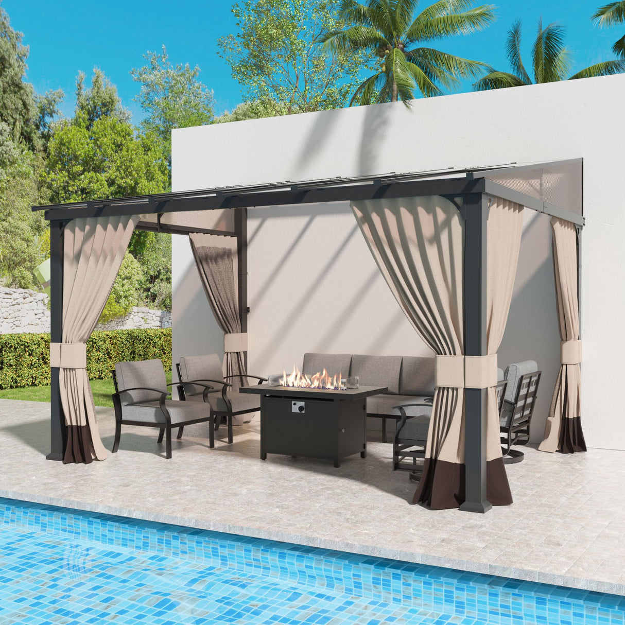 Kullavik 10' × 12' Hardtop Gazebo for Patio,Wall-Mounted Lean to Gazebo Pergola with Sloping Roof and Durable Aluminum Frame,Large Heavy Duty Awnings for Decks,Backyard,Sand Kullavik