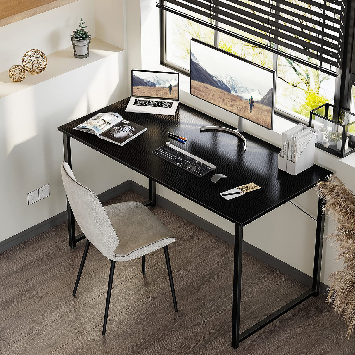 ODK 48 Inches Computer Desk for Home Office, Office Table for Small Spaces, Writing Desk with Headphone Hooks, Black ODK