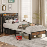 ANCTOR Twin Bed Frames, Storage Headboard with Outlets, Easy to Install, Sturdy and Stable, No Noise, No Box Springs Needed - Perfect for a Good Night's Sleep ANCTOR