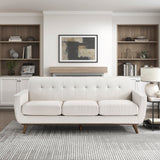 Lexicon Modern Accent Couch, Textured Fabric Upholstered Sofa with Brown Wood Legs, Track Arms, Tufted Couch Back, 3 Seater Sofa for Living Room/Office/Waiting Room, Beige Lexicon