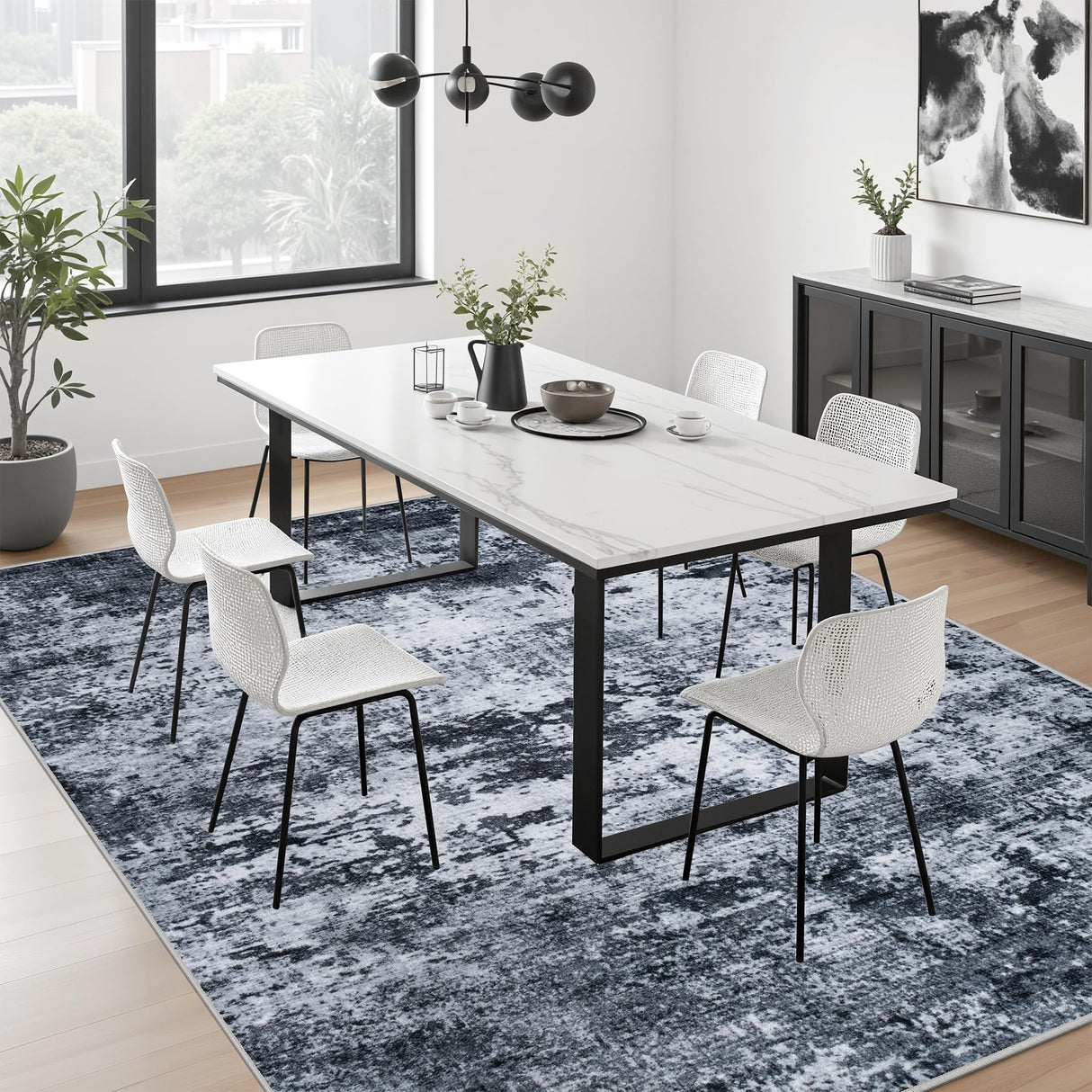5x7 Area Rug Living Room Rug: Washable Modern Abstract Soft Thin Rug Indoor Floor No Slip Stain Resistant Carpet for Bedroom Dining Room Farmhouse Nursery Home Office - Black FXRHLP