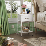 WLIVE Nightstand with Charging Station, 25" H Nightstand with 1 Fabric Drawer and Open Wood Shelf, Bed Side Table for Bedroom, 2-Tier Storage End Table, Small Dresser for Dorm, Entryway, White WLIVE