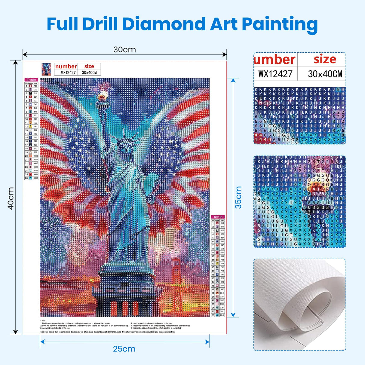 Bowetile Independence Day 5D Diamond Art Kits for Adults, 4th of July Statue of Liberty Diamond Painting Kit, DIY Full Drill Diamond Dots Paintings Picture Gem Art Craft for Home Decor 12x16 Inch Bowetile