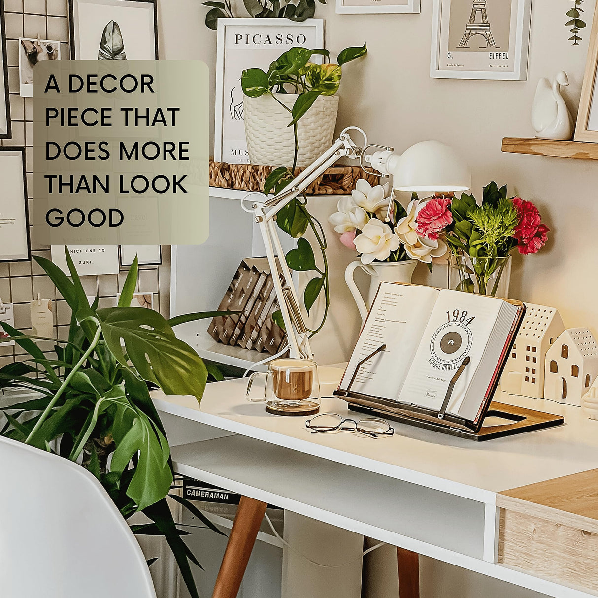 Vigo Wood Book Stand, Book Holder, Reading Stand, Cookbook Holder, Recipe Book Stand, Wooden Book Stands for Reading, Cookbook Stand for Kitchen, Book Holder for Reading in Bed (Oak) Vigo Wood