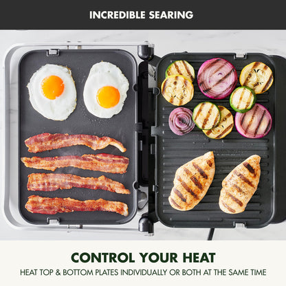 GreenPan 6-in-1 Multifunction Contact Grill & Griddle, Healthy Ceramic Nonstick Reversible Grill & Griddle Plates, Dual Heat Settings, Closed Panini Press, Open Flat Surface, PFAS-Free, Matte Black