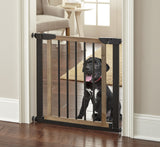 NMN Designs Logan Dog Gate - Indoor Pet Barrier and Wooden Dog Gate with Walk Through Swinging Door - Pressure Mounted for Walls and Stairs - Puppy Gates for The House - Expandable 29.5" to 51.5" NMN Designs