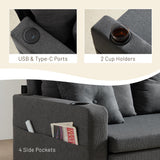 Krcix 3 in 1 Sofa Bed, 56 Inch Convertible Pull Out Couch, Loveseat Sleeper Sofa with Cup Holders, USB, Sofa Couches for Living Room, Bedroom, Apartment, Dark Grey Krcix
