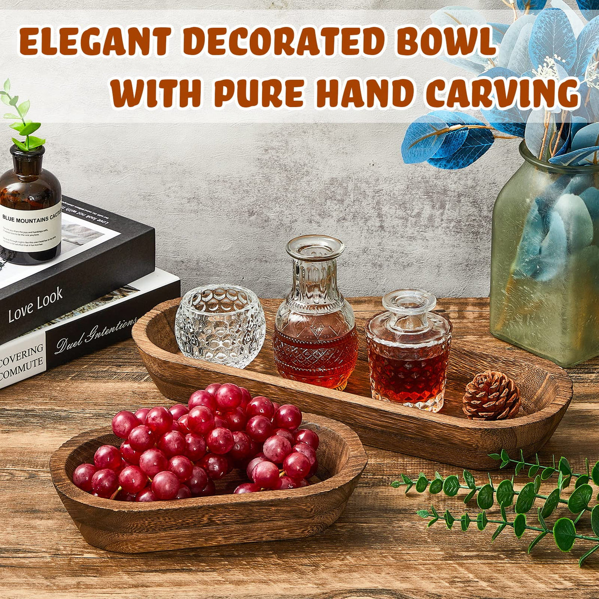 Tessco 2 Pcs Wooden Dough Bowl for Home Rustic Bread Long Wooden Bowl for Kitchen Dining Table Home Decoration(10 x 6 x 2 Inch, 16 x 6 x 2 Inch,Brown) Tessco