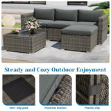 5 Pieces Outdoor Patio Furniture Set, Patio Sectional Furniture Set, All-Weather Wicker Rattan Patio Conversation Set with Washable Thick Cushions and Coffee Table, Outdoor Patio Sofa Couch Set, Grey May in Color