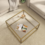 SAYGOER Gold Coffee Table Glass Modern Coffee Tables for Small Space Simple Square Center Table for Living Room Home Office 26.7 x 26.7 x 17.7, Easy Assembly SAYGOER