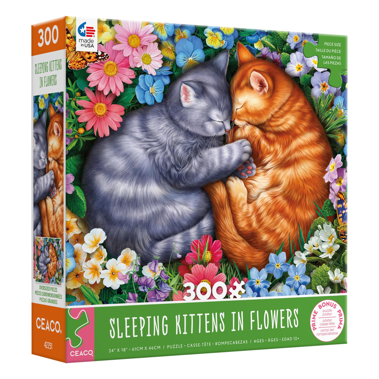 Ceaco - Sleeping Kittens in Flowers - 300 Oversized Piece Jigsaw Puzzle, 24 x 18 Ceaco