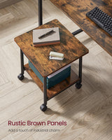 VASAGLE Printer Stand, Under Desk Printer Stand with Wheels, Drawer with Divider, Bottom Shelf, Fits Inkjet, Laser, Photo, All-in-One Printers, Home Office, Rustic Brown and Ink Black UOPS004B01 VASAGLE